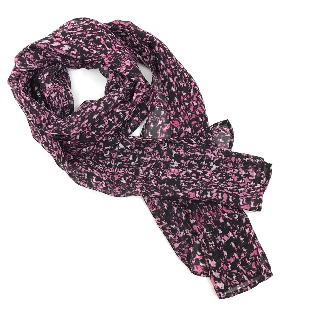 CHICO’S Oblong Rectangle Pink Black Abstract SCARF